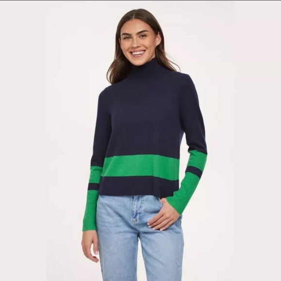 Filoro Addison Cashmere Striped Turtleneck Sweater NWT - Picture 1 of 5